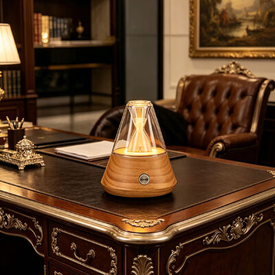 2-Fluid Art Glass Hourglass Wood Aroma Diffuser with Cold-air Diffusion and In-depth Customization Services