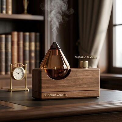 Hand Blown Glass Minimalist Retro Design Wood Aroma Diffuser with Extended Battery Life for Office